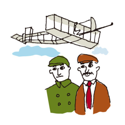 ライト兄弟と飛行機のイラスト