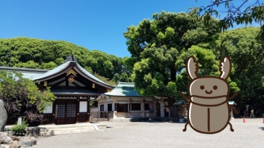 神社とクワガタのイラスト図