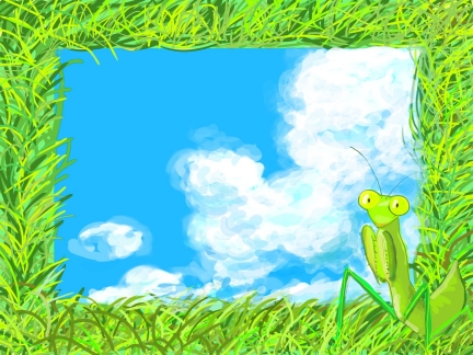 緑とカマキリのイラスト図