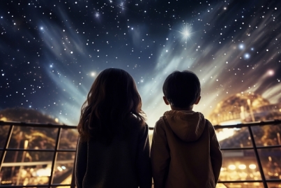 星を見て宇宙の大きさを想う子供のイメージ